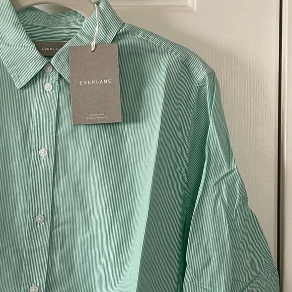 New Everlane Womens Mint Green Oversized Pinstripe Button Down Blouse Size 2 - Picture 5 of 11
